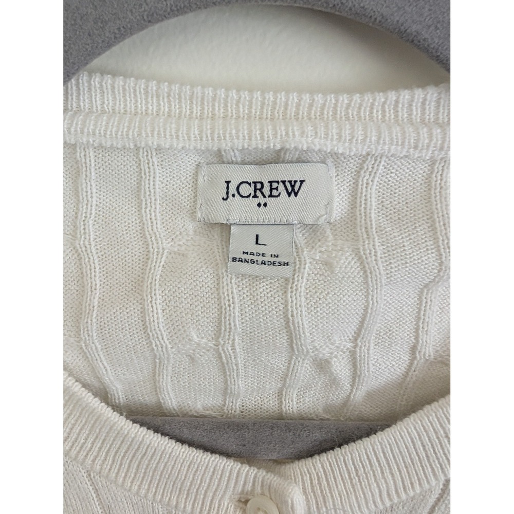 J. Crew White Cable Knit Cotton Cardigan Sweater Womens Large neutral minimalist - Picture 3 of 6
